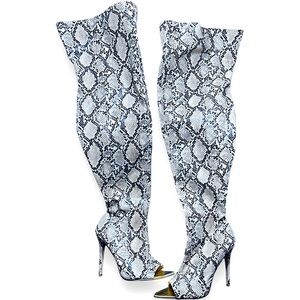 Snakeskin Thigh-High Stilettos